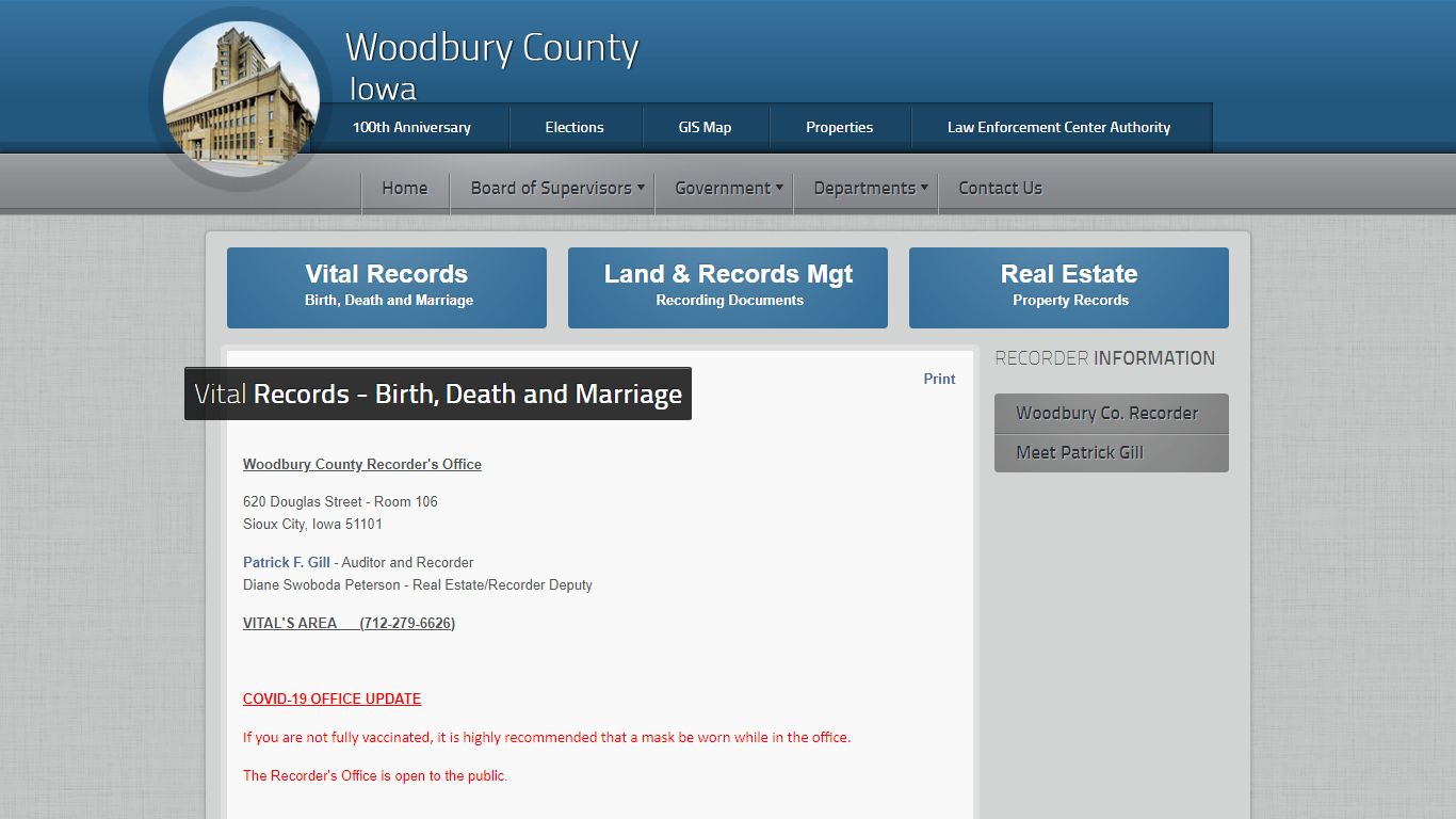 Vital Records - Death, Birth and Marriage - Woodbury County, Iowa